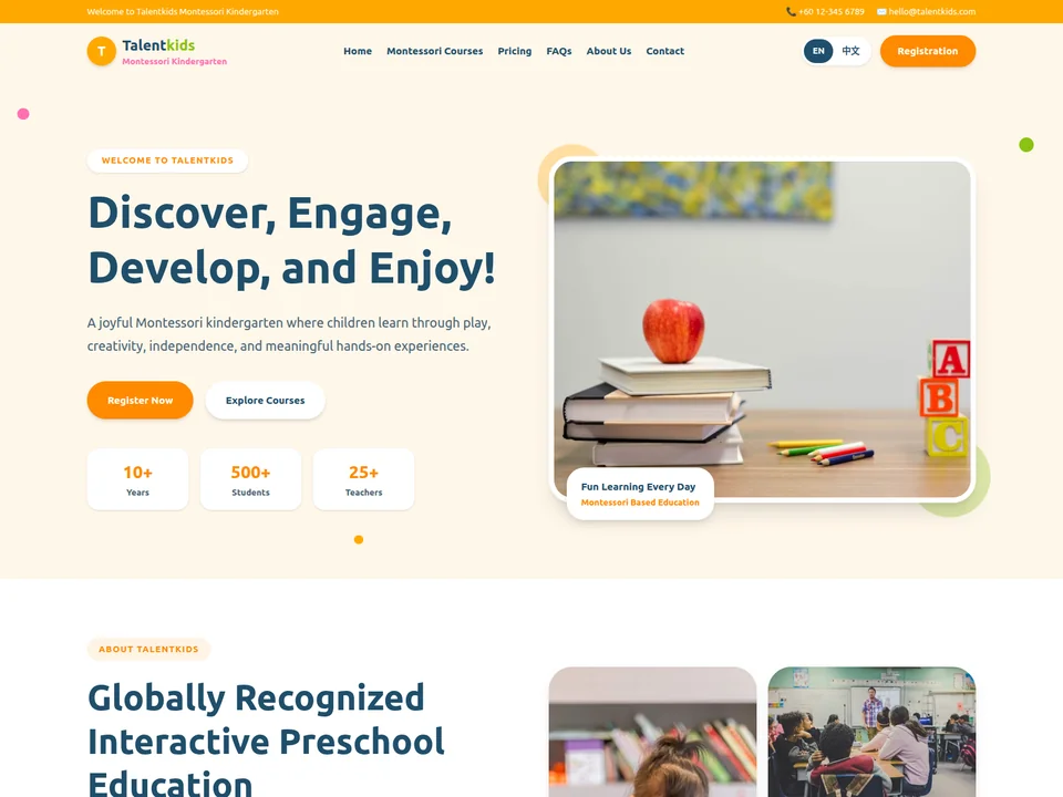 TalentKids Home page design preview