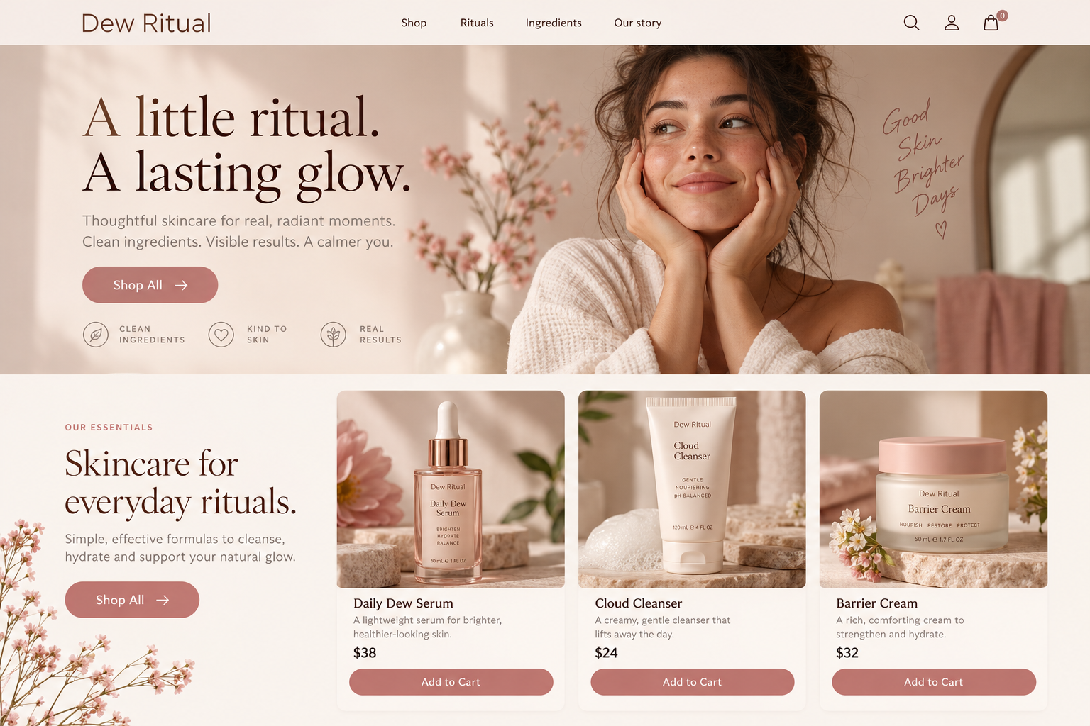 Dew Ritual Home page design preview