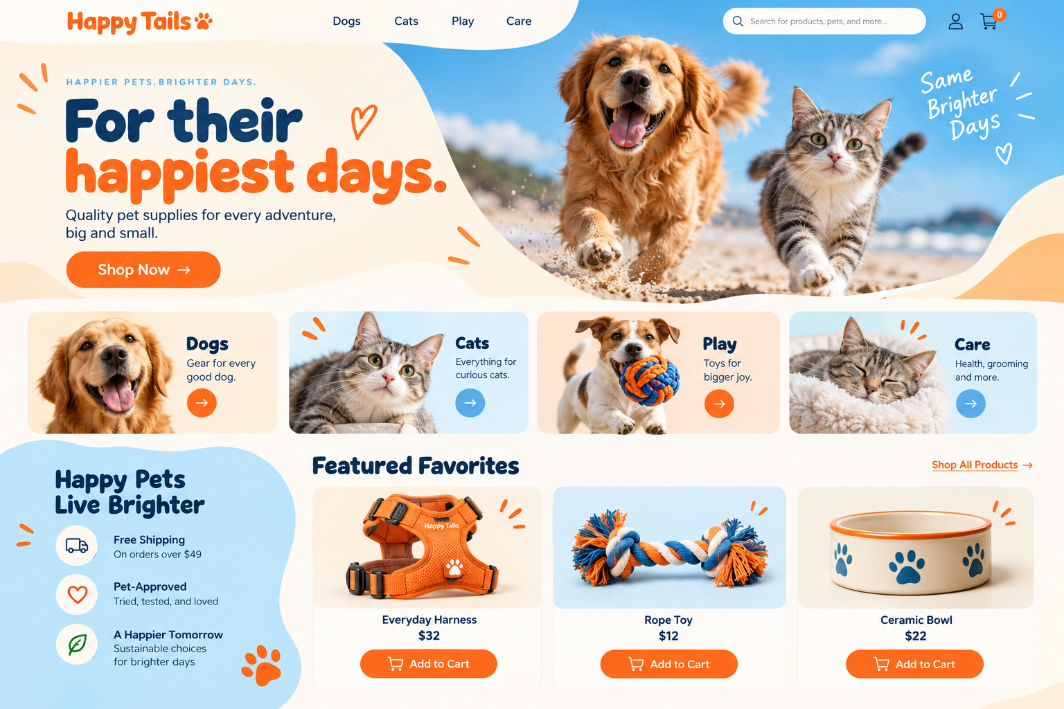 Happy Tails Home page design preview