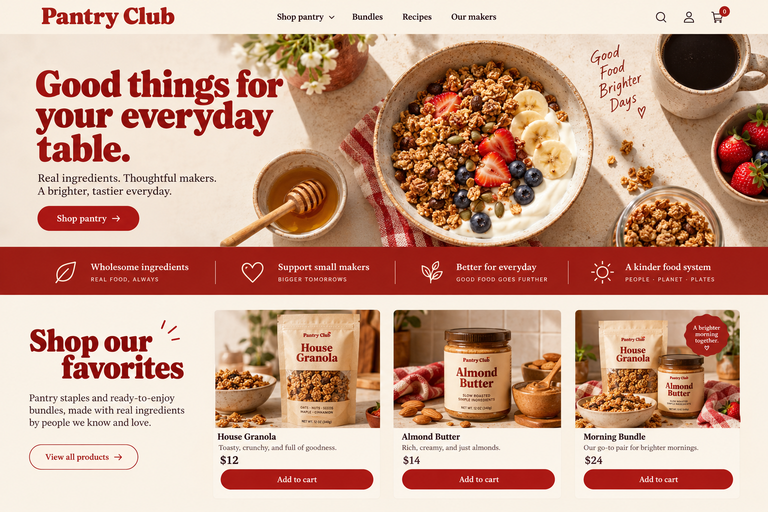 Pantry Club Home page design preview