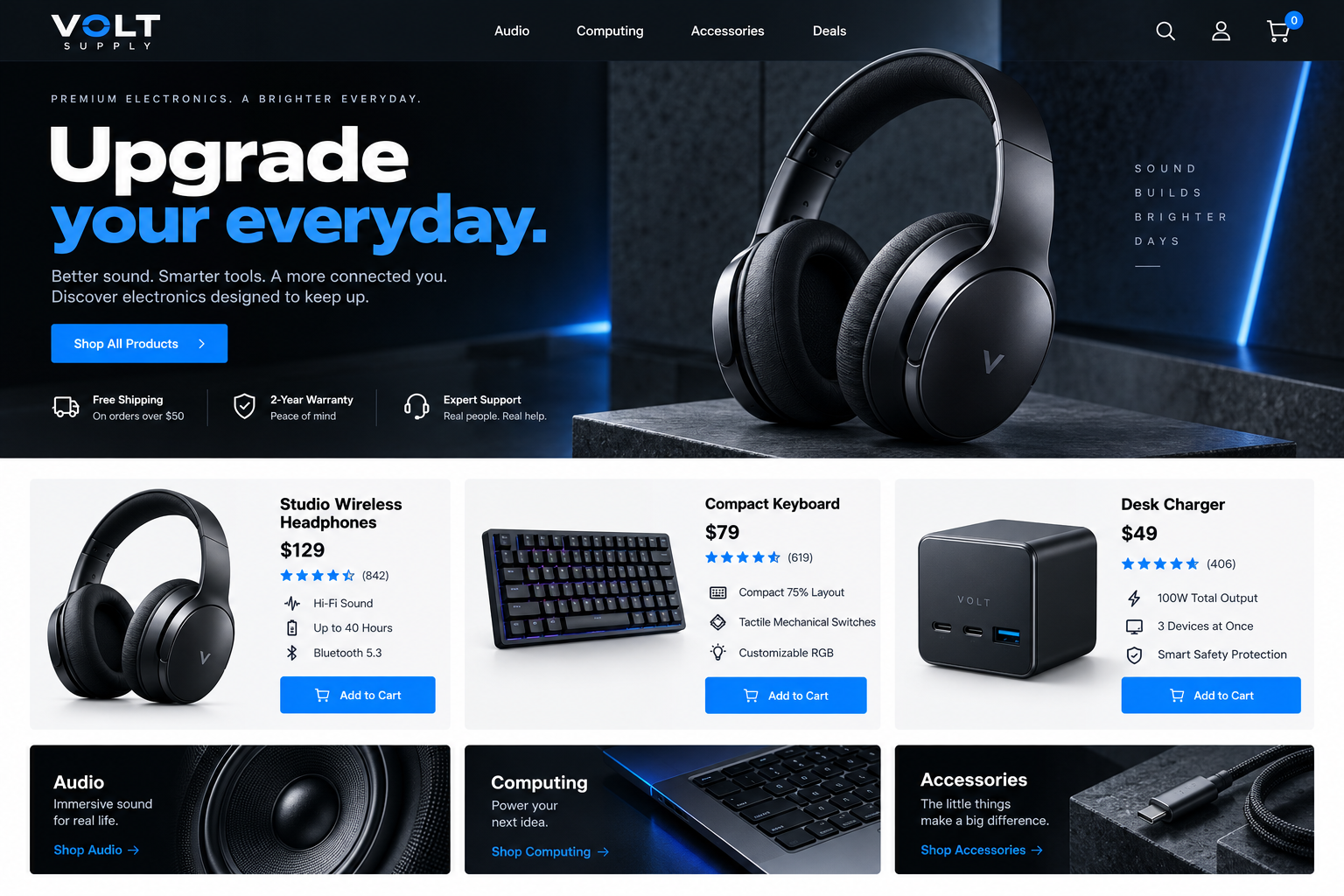 Volt Supply Home page design preview
