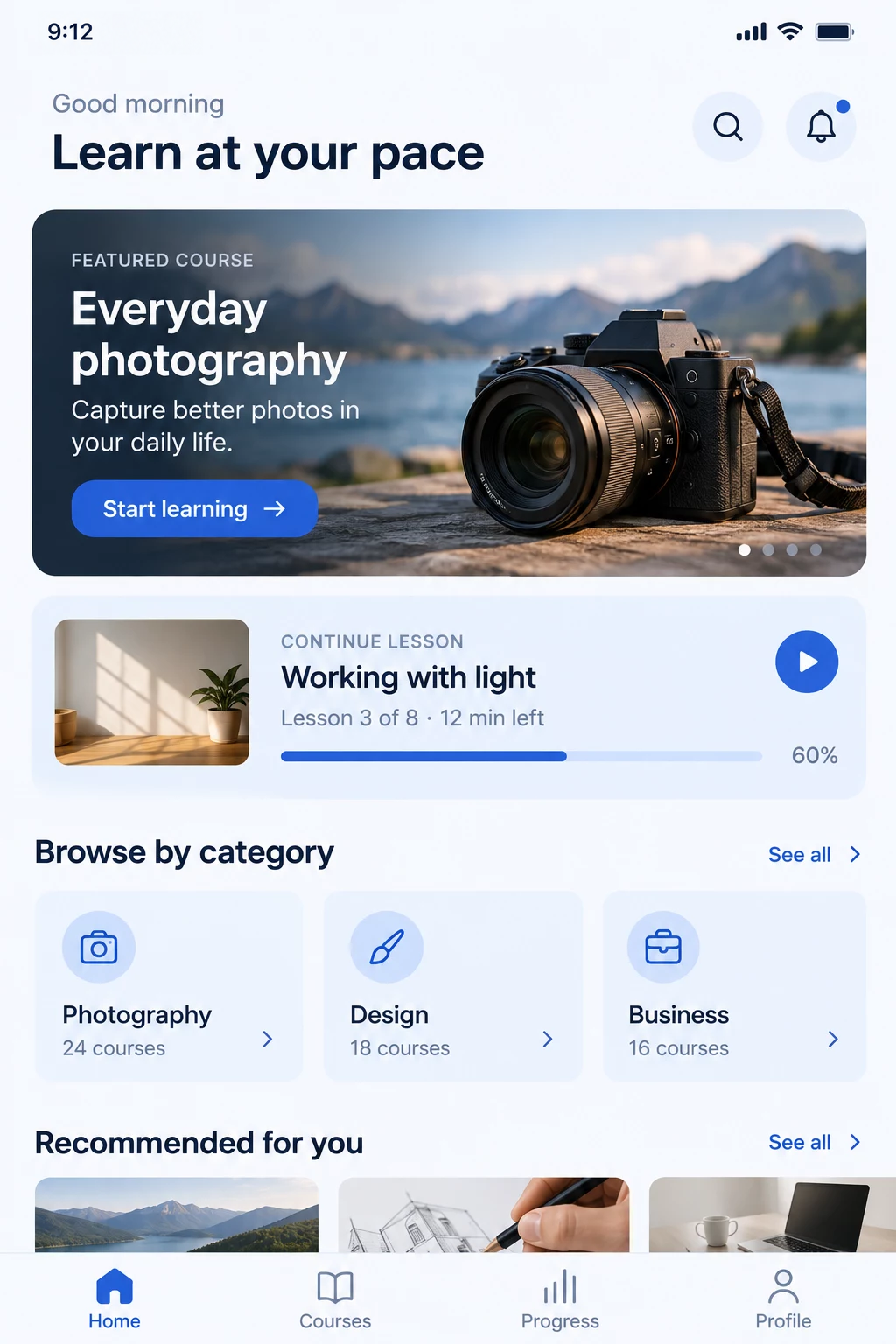 Education App Concept — Home mobile app concept preview
