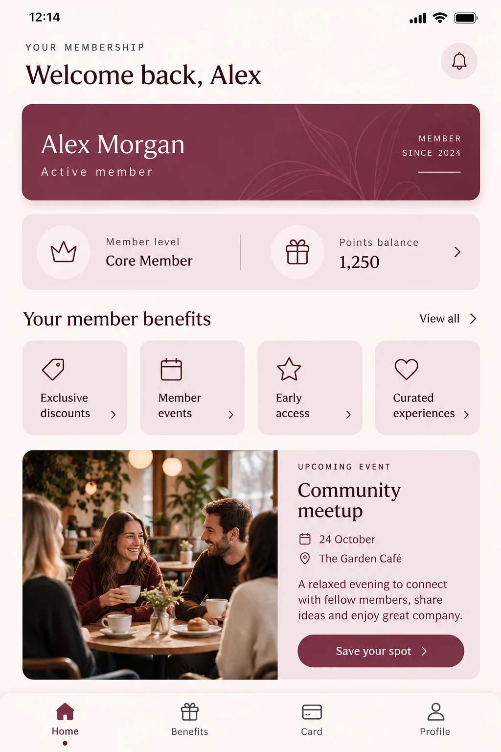 Membership App Concept — Home mobile app concept preview