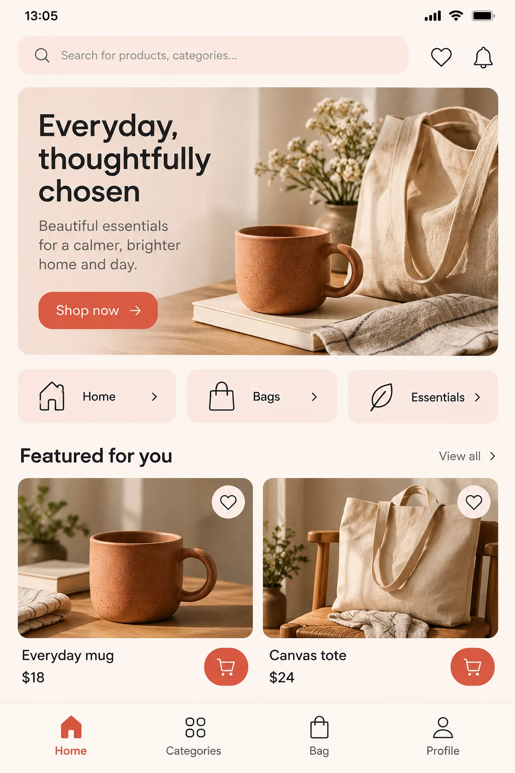 Shopping App Concept — Home mobile app concept preview