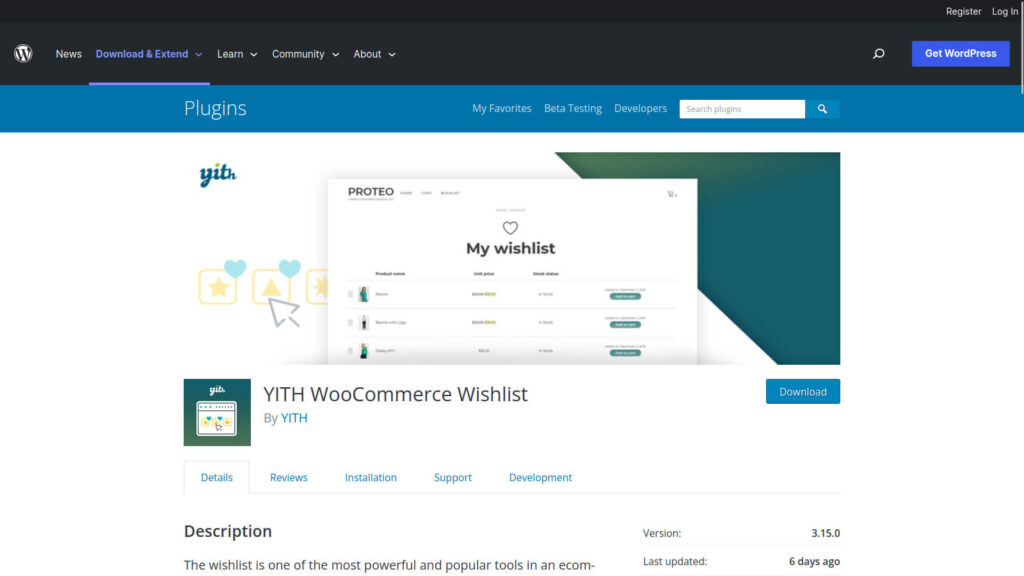 YITH Woocommerce Wishlist WordPress plugin site